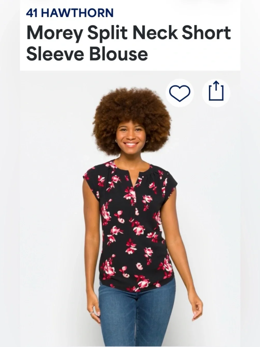 41 Hawthorn Black Cap-Sleeve Blouse with Pink Floral Print - Picture 2 of 6